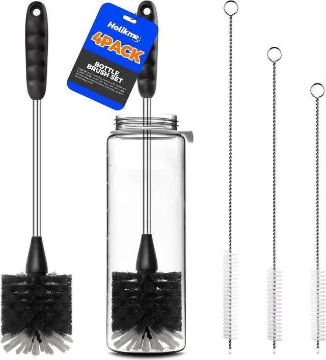 Main image of Holikme 4 Pack Bottle Brush 14" Stainless Steel Straw Cleaner Brush,Black