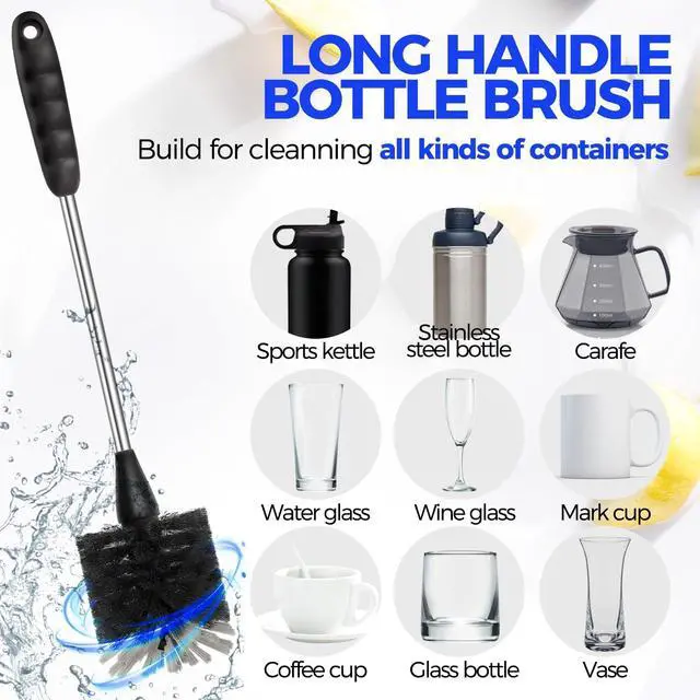 Alt view image 2 of 6 - Holikme 4 Pack Bottle Brush 14" Stainless Steel Straw Cleaner Brush,Black
