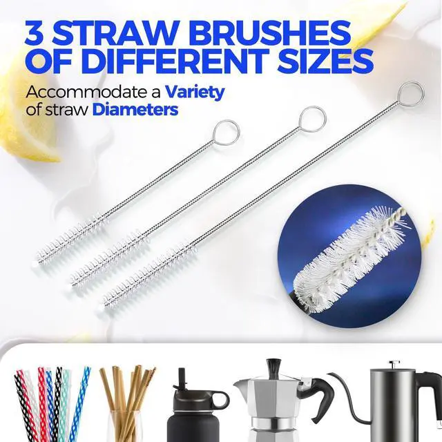 Alt view image 4 of 6 - Holikme 4 Pack Bottle Brush 14" Stainless Steel Straw Cleaner Brush,Black