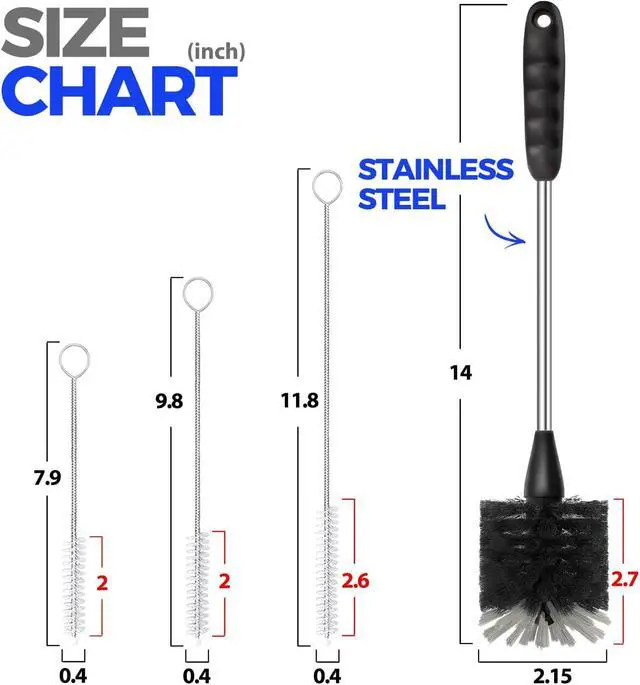 Alt view image 5 of 6 - Holikme 4 Pack Bottle Brush 14" Stainless Steel Straw Cleaner Brush,Black