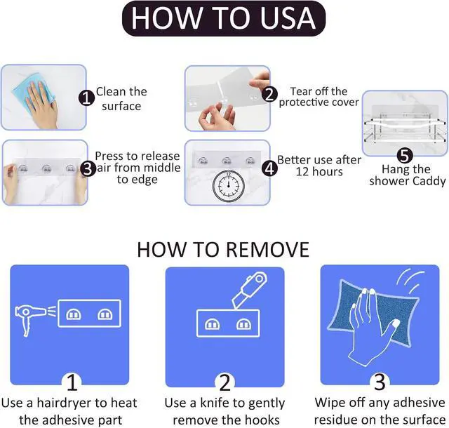 Alt view image 3 of 7 - Shower Caddy Adhesive - Strong Shower Caddy Adhesive Hooks Replacement, Waterproof Shower Adhesive Strips, No Drilling, for Bathroom Storage Shelves and Kitchen Racks 16 Pack