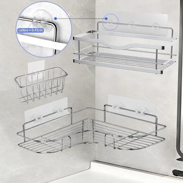 Alt view image 4 of 7 - Shower Caddy Adhesive - Strong Shower Caddy Adhesive Hooks Replacement, Waterproof Shower Adhesive Strips, No Drilling, for Bathroom Storage Shelves and Kitchen Racks 16 Pack
