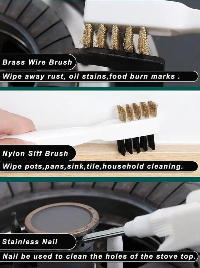 Alt view image 7 of 7 - Gas Stove Brass Wire Stiff Bristles Brushes Rust Cleaner for Kitchen Grease Grime Pot Pan