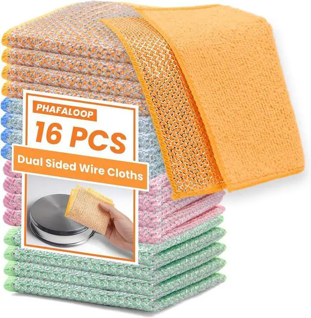 Main image of Wire Dishwashing Rags, Dual-Sided Metal Dish Cloths, 16 Pack