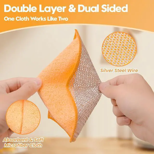 Alt view image 3 of 7 - Wire Dishwashing Rags, Dual-Sided Metal Dish Cloths, 16 Pack