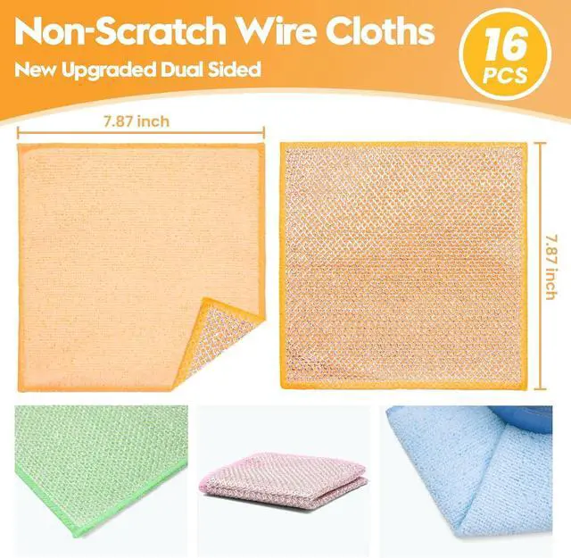 Alt view image 2 of 7 - Wire Dishwashing Rags, Dual-Sided Metal Dish Cloths, 16 Pack