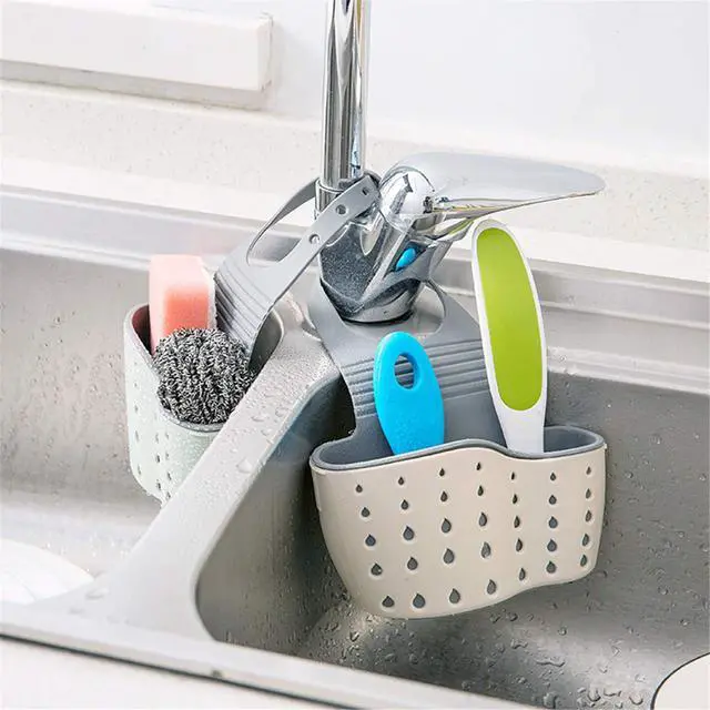 Alt view image 7 of 7 - YYaaloa Sink Basket Sink Strainers Basket Kitchen Drain Shelf Sink Storage Holder (Style 2- Beige)