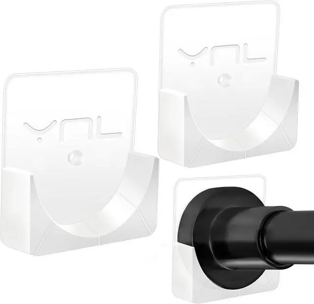 Main image of YNL 2 Pack Adhesive Shower Rod Holders, Transparent Rod Retainer | Never Fall Down Shower Tension Rod Holders for Wall(Rod Not Included)