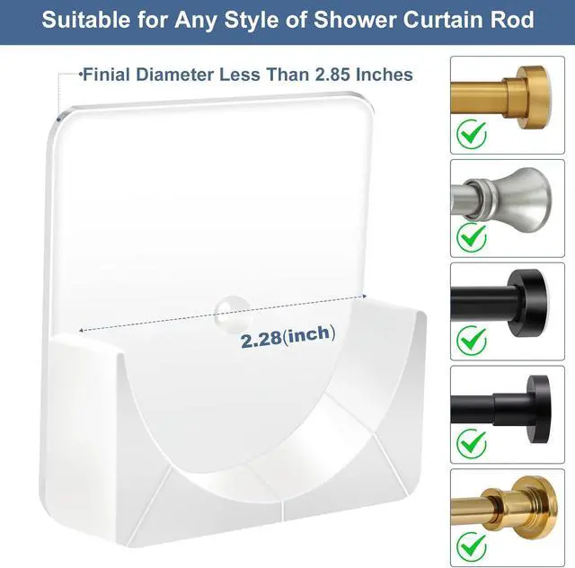 Alt view image 4 of 7 - YNL 2 Pack Adhesive Shower Rod Holders, Transparent Rod Retainer | Never Fall Down Shower Tension Rod Holders for Wall(Rod Not Included)