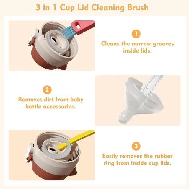 Alt view image 2 of 7 - 3 in 1 Cup Lid Cleaning Brush, Portable Cup Cleaner Brush, 2024 New Water Bottle Cleaner Brush, 3 in 1 Multifunctional Cleaning Brush for Home Kitchen Cleaning Tools3PCS