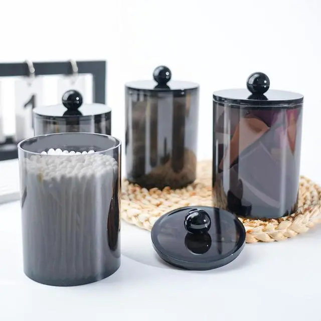 Alt view image 5 of 7 - 2 Pcs Acrylic Qtip Holder, Cotton Ball Holder Jars with Lids, Black