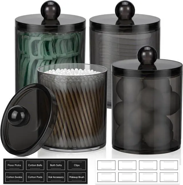 Main image of 4 Pack Acrylic Qtip Holder Dispenser for Cotton Swabs, Balls, Floss Picks
