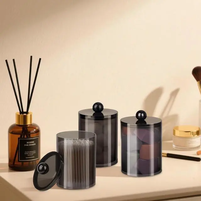 Alt view image 7 of 7 - 2 Pcs Acrylic Qtip Holder, Cotton Ball Holder Jars with Lids, Black