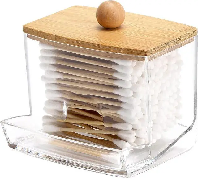 Main image of Tbestmax 10oz Qtip Holder Dispenser with Bamboo Lids, Big Clear Bathroom Organizer Accessories Decor for Storage-Qtips Cotton Ball Holder Apothecary Jars, Cotton Swabs, Floss Container