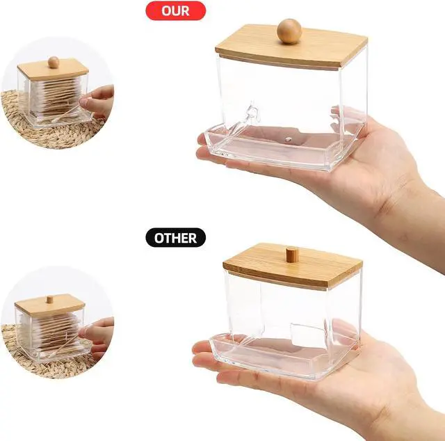 Alt view image 2 of 7 - Tbestmax 10oz Qtip Holder Dispenser with Bamboo Lids, Big Clear Bathroom Organizer Accessories Decor for Storage-Qtips Cotton Ball Holder Apothecary Jars, Cotton Swabs, Floss Container
