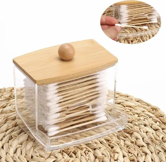 Alt view image 5 of 7 - Tbestmax 10oz Qtip Holder Dispenser with Bamboo Lids, Big Clear Bathroom Organizer Accessories Decor for Storage-Qtips Cotton Ball Holder Apothecary Jars, Cotton Swabs, Floss Container