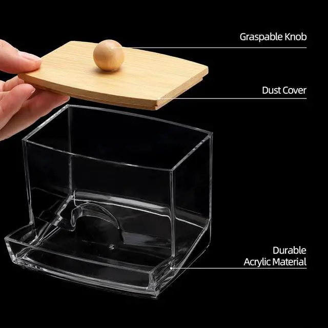 Alt view image 7 of 7 - Tbestmax 10oz Qtip Holder Dispenser with Bamboo Lids, Big Clear Bathroom Organizer Accessories Decor for Storage-Qtips Cotton Ball Holder Apothecary Jars, Cotton Swabs, Floss Container