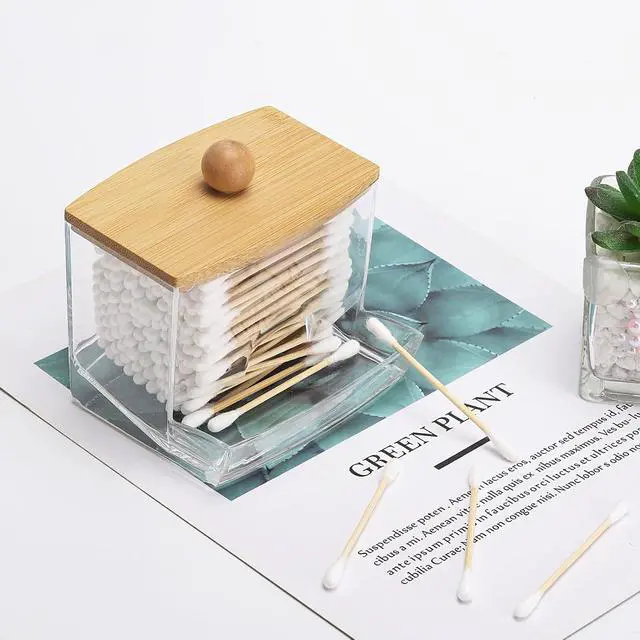 Alt view image 6 of 7 - Tbestmax 10oz Qtip Holder Dispenser with Bamboo Lids, Big Clear Bathroom Organizer Accessories Decor for Storage-Qtips Cotton Ball Holder Apothecary Jars, Cotton Swabs, Floss Container