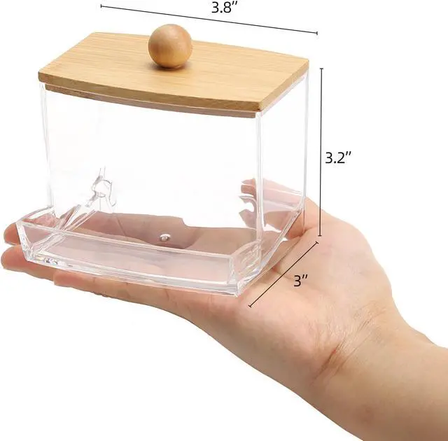 Alt view image 3 of 7 - Tbestmax 10oz Qtip Holder Dispenser with Bamboo Lids, Big Clear Bathroom Organizer Accessories Decor for Storage-Qtips Cotton Ball Holder Apothecary Jars, Cotton Swabs, Floss Container