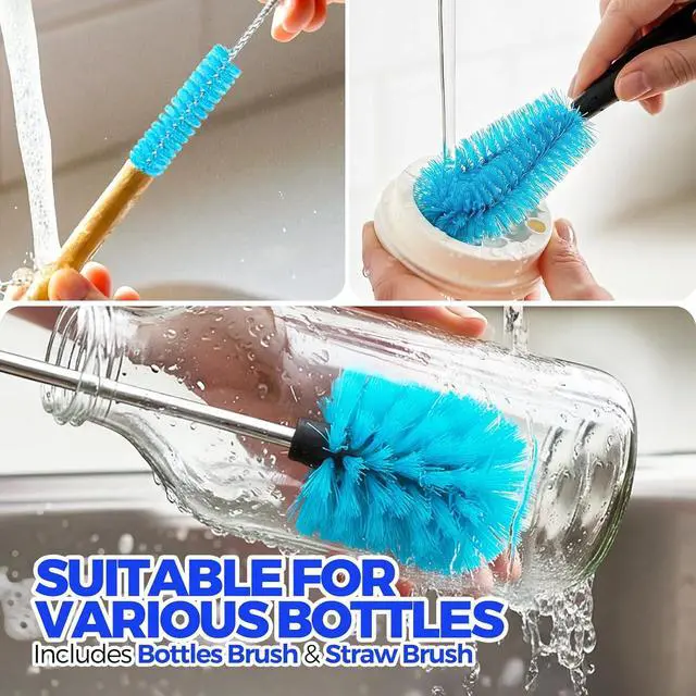 Alt view image 4 of 7 - Holikme 4 Pack Bottle Brush 14.5" Long Handle Stainless Steel Brush,Blue
