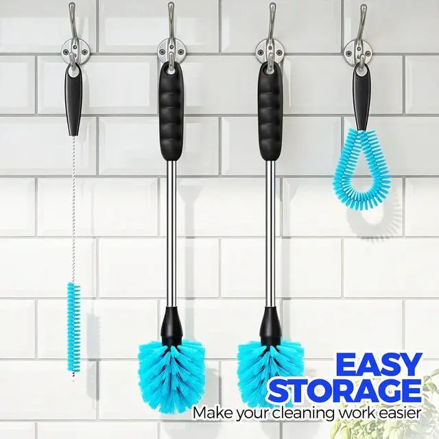 Alt view image 5 of 7 - Holikme 4 Pack Bottle Brush 14.5" Long Handle Stainless Steel Brush,Blue