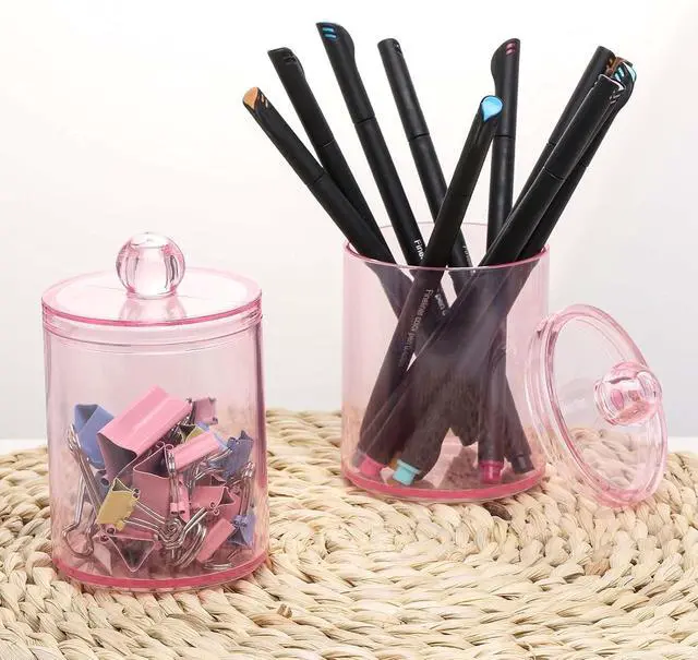 Alt view image 5 of 7 - Tbestmax 3 Pack Cotton Swab Ball Pad Holder, 10 Oz Qtip Apothecary Jar Pink Makeup Organizer, Bathroom Containers Dispenser
