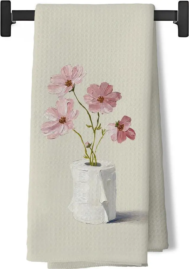 Main image of Pink Floral Bathroom Hand Towels, Floral Bathroom Decor, Elegant Pink Flower Toilet Paper Decorative Hand Towels for Guest Bath Room Washroom Restroom Gym Spa Yoga Room, 16x24 Inch