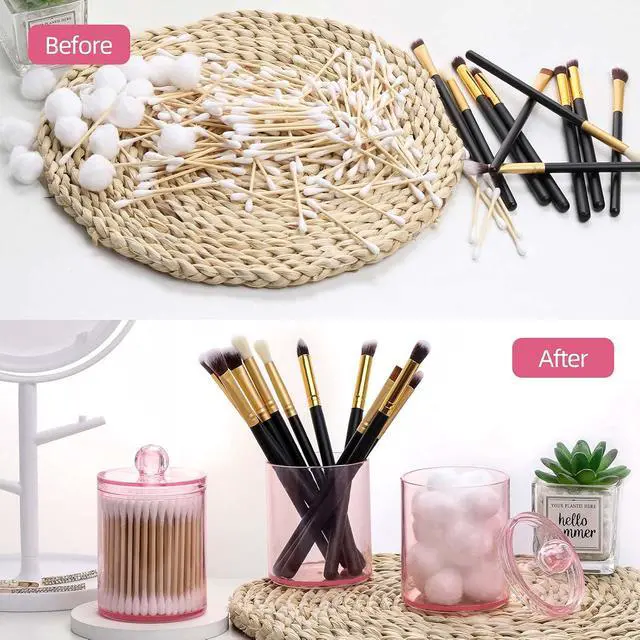 Alt view image 6 of 7 - Tbestmax 3 Pack Cotton Swab Ball Pad Holder, 10 Oz Qtip Apothecary Jar Pink Makeup Organizer, Bathroom Containers Dispenser