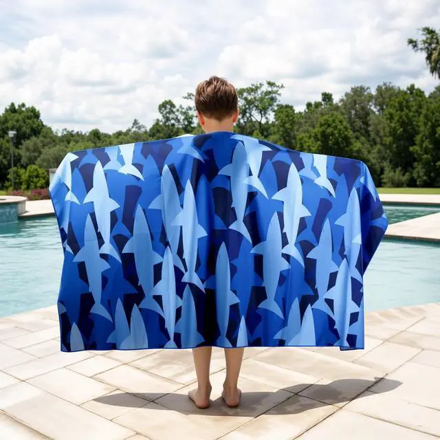 Alt view image 4 of 7 - Large Microfiber Beach Towel, Blue Shark Sand Free Beach Towel for Travel
