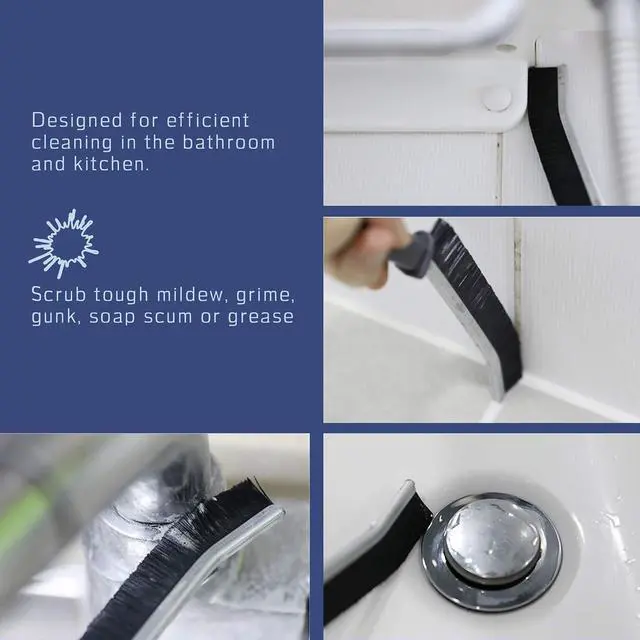 Alt view image 2 of 6 - Grout Cleaner Scrub Brush Deep Tile Joints - Stiff Angled Bristles for Showers, Bathtubs, Kitchens - Multi-Surface All-Around Household Cleaning Tool
