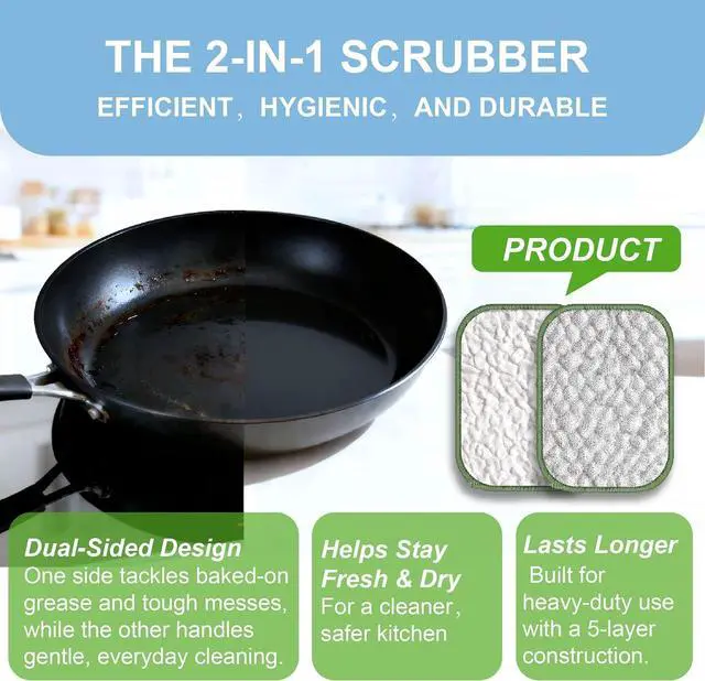 Alt view image 2 of 7 - 6PCS Double-Sided Non-Scratch Cleaning Cloths - Reusable Scrub Pads & Dish Cloths, Fast-Dry & Odor-Resistant for Non-Stick Pans, Glass, Stovetops & Sinks