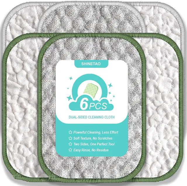 Main image of 6PCS Double-Sided Non-Scratch Cleaning Cloths - Reusable Scrub Pads & Dish Cloths, Fast-Dry & Odor-Resistant for Non-Stick Pans, Glass, Stovetops & Sinks