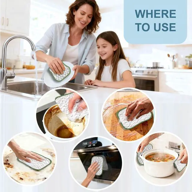Alt view image 7 of 7 - 6PCS Double-Sided Non-Scratch Cleaning Cloths - Reusable Scrub Pads & Dish Cloths, Fast-Dry & Odor-Resistant for Non-Stick Pans, Glass, Stovetops & Sinks