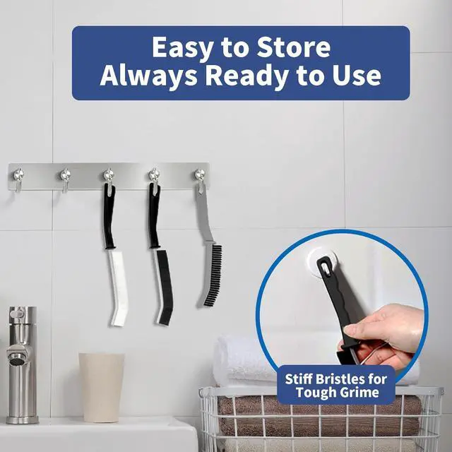 Alt view image 5 of 7 - Crevice Cleaning Brush, Hard-Bristled Gap Scrub Brush, Toilet Gap Cleaning Brush Tool, for Scrub Small Spaces, Kitchen, Bathroom, Corner, Grout, Sink, Window Tracks, Hinges, 3pcs