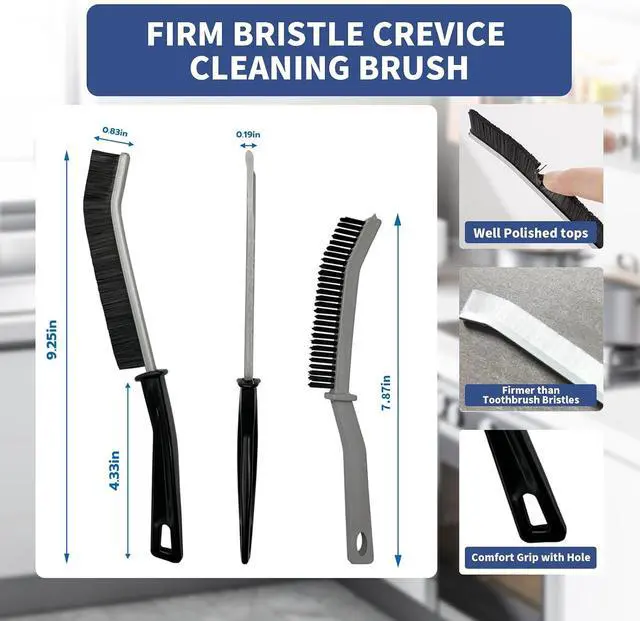 Alt view image 7 of 7 - Crevice Cleaning Brush, Hard-Bristled Gap Scrub Brush, Toilet Gap Cleaning Brush Tool, for Scrub Small Spaces, Kitchen, Bathroom, Corner, Grout, Sink, Window Tracks, Hinges, 3pcs