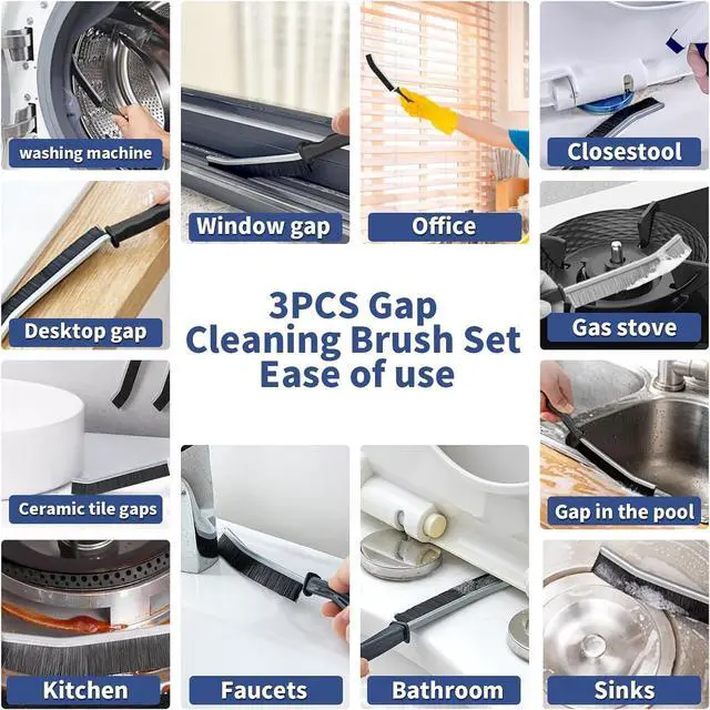 Alt view image 6 of 7 - Crevice Cleaning Brush, Hard-Bristled Gap Scrub Brush, Toilet Gap Cleaning Brush Tool, for Scrub Small Spaces, Kitchen, Bathroom, Corner, Grout, Sink, Window Tracks, Hinges, 3pcs