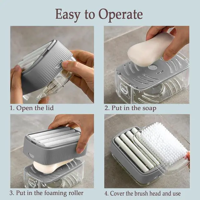 Alt view image 5 of 7 - LELEMON Soap Dish with Drain Multifunctional Soap Dish Soap Cleaning Storage 3 in 1 Foaming Box for Home Bathroom Kitchen Keep Soap Dry&Easy to Clean(Grey)