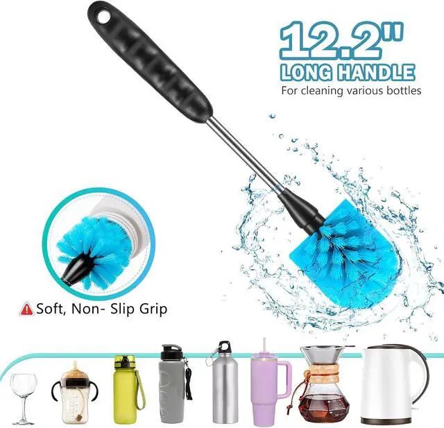 Alt view image 2 of 7 - 12.2 inch Bottle Brush Set of ThreeWashable Coffee Cups, Water Bottles, Baby Bottles, Straws, to-go Cups, Long-Handled 3-in-1 Stainless Steel Bottle Brushes. (Blue)