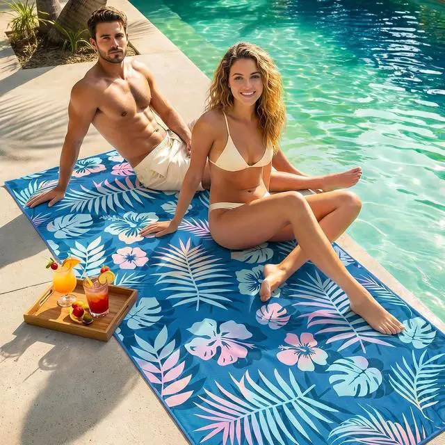 Alt view image 5 of 7 - Oversized Beach Towel Thin, Pink Teal Hawaiian Flowers Floral Towel, Large Lightweight Sand Resistant Quick Dry Soft Swim Absorbent Compat Towels for Adult Summer Swim Camping Travel, 35"x71"