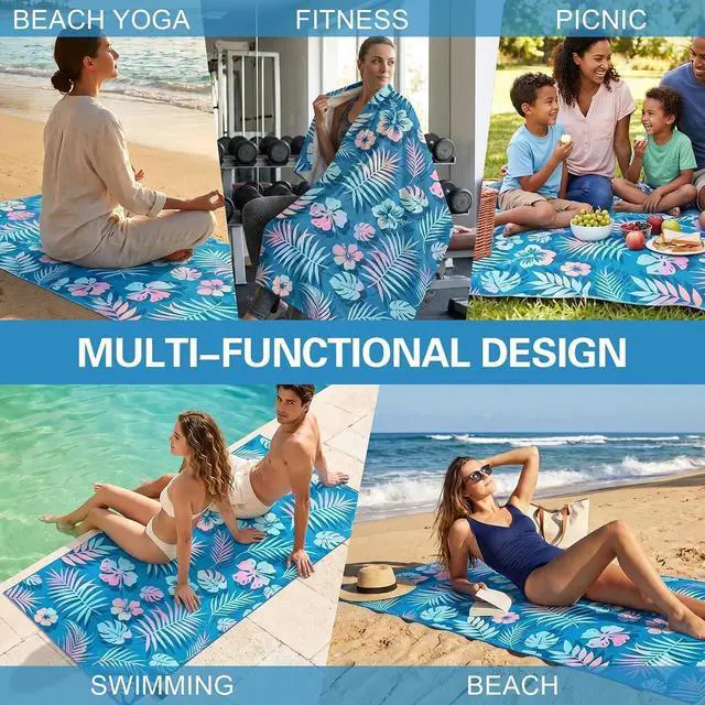 Alt view image 7 of 7 - Oversized Beach Towel Thin, Pink Teal Hawaiian Flowers Floral Towel, Large Lightweight Sand Resistant Quick Dry Soft Swim Absorbent Compat Towels for Adult Summer Swim Camping Travel, 35"x71"
