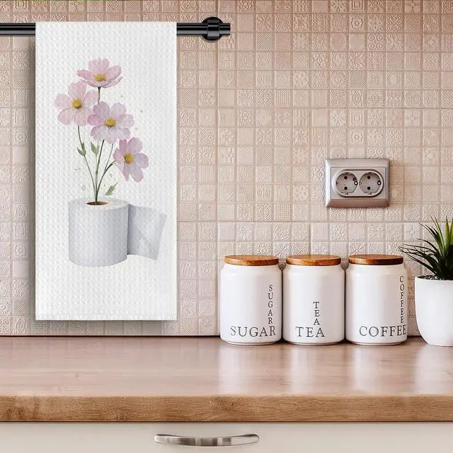 Alt view image 3 of 7 - Pink Floral Bathroom Hand Towels, Cosmos Bipinnatus Flower Toilet Paper Decorative Hand Towels for Bathroom Washroom Restroom Gym Spa Yoga Room, 16x24 Inches