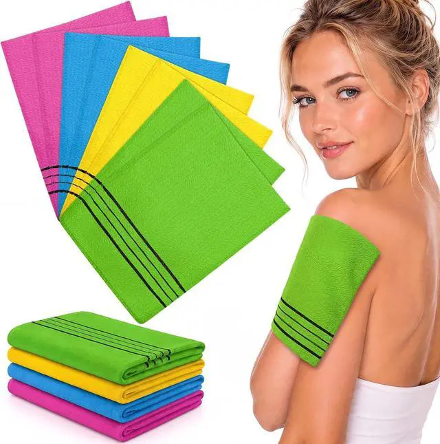 Main image of Tatuo 12 Pack Korean Exfoliating Mitts, Italy Towel(8 x 5.5 in,4 Colors)