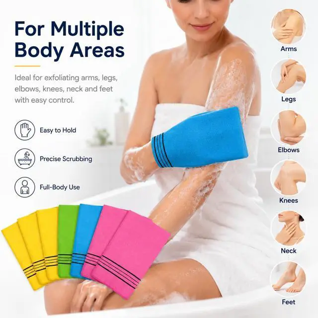 Alt view image 7 of 7 - Tatuo 12 Pack Korean Exfoliating Mitts, Italy Towel(8 x 5.5 in,4 Colors)