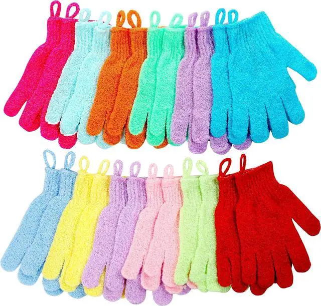 Main image of Shower Gloves 24 Pcs Exfoliating with Hanging Loop, 12 Colors