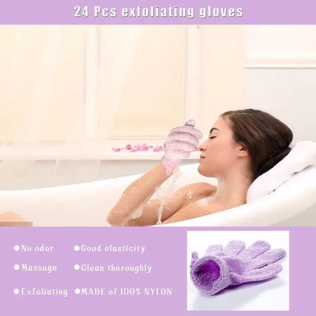 Alt view image 5 of 7 - Shower Gloves 24 Pcs Exfoliating with Hanging Loop, 12 Colors