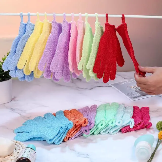 Alt view image 6 of 7 - Shower Gloves 24 Pcs Exfoliating with Hanging Loop, 12 Colors