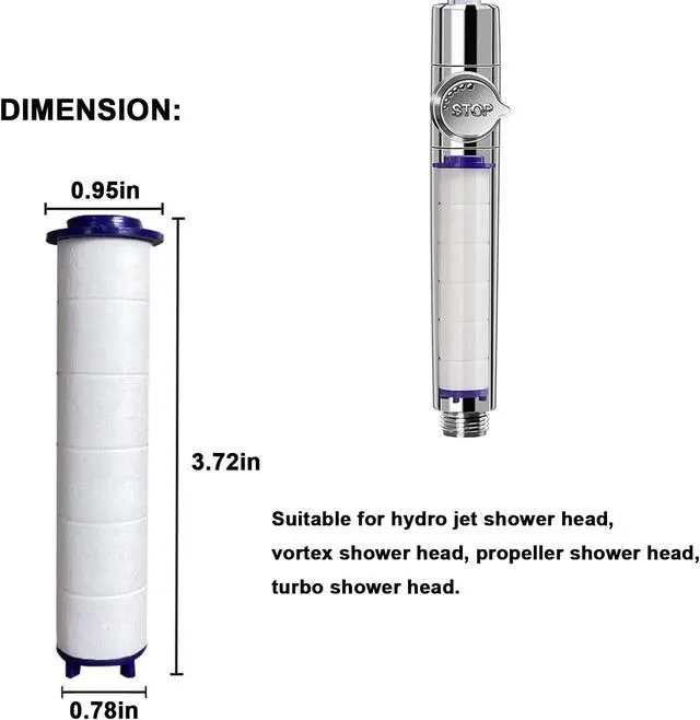 Alt view image 4 of 5 - High Pressure Handheld Turbo Fan Shower Head PP-Cotton Filter Cartridge,3.7in Detachable Propeller Hydro Jet Shower Head Filter,set of 12