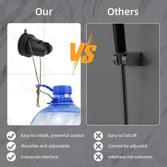 Alt view image 4 of 6 - Suction Cup Shower Head Holder, Removable Shower Head Bracket No Drill Wall Mount Holder, ABS Plastic Shower Wand Holder Universal Suction Holder for Bathroom(Black)