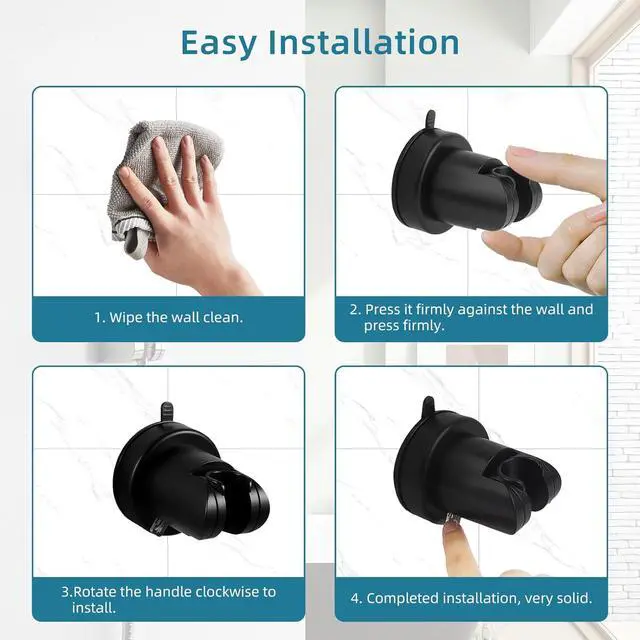 Alt view image 3 of 6 - Suction Cup Shower Head Holder, Removable Shower Head Bracket No Drill Wall Mount Holder, ABS Plastic Shower Wand Holder Universal Suction Holder for Bathroom(Black)