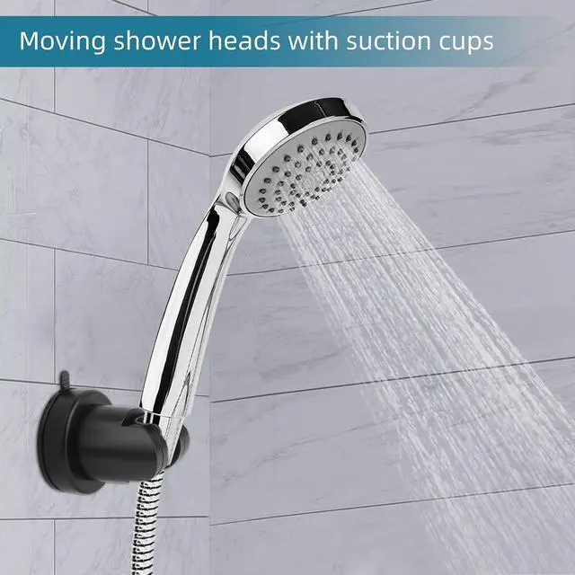 Alt view image 5 of 6 - Suction Cup Shower Head Holder, Removable Shower Head Bracket No Drill Wall Mount Holder, ABS Plastic Shower Wand Holder Universal Suction Holder for Bathroom(Black)